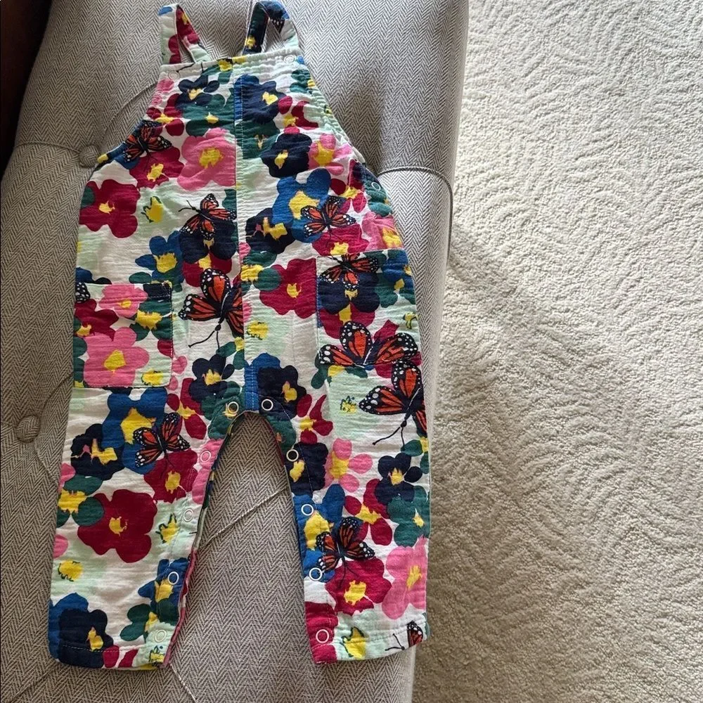 CRISTINA MARTINEZ KIDS' FLORAL ORGANIC COTTON OVERALLS IN IVORY MONARCH FLOWERS